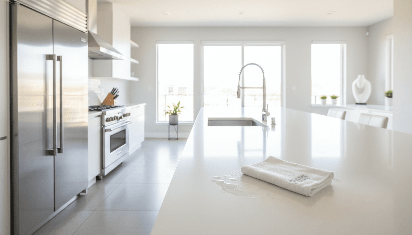 Spotless modern kitchen with gleaming appliances and polished countertops ready for new occupants