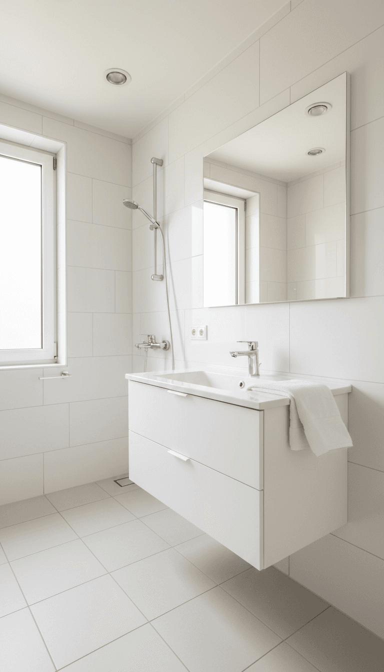 Spotless modern bathroom with gleaming fixtures and clean tiles